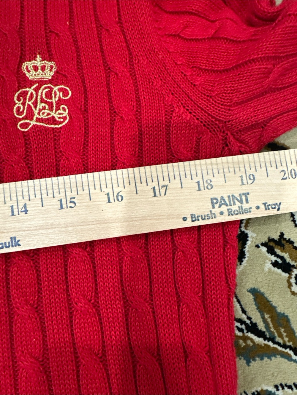 Ralph Lauren Red Cable-Knit Zip Cardigan with Crest - Picture 9 of 10